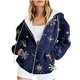 thumbnail image 1 of Sudadera con capucha y manga larga para mujer, informal, con estampado navideño, cremallera, manga larga, poliéster, 1 of 6