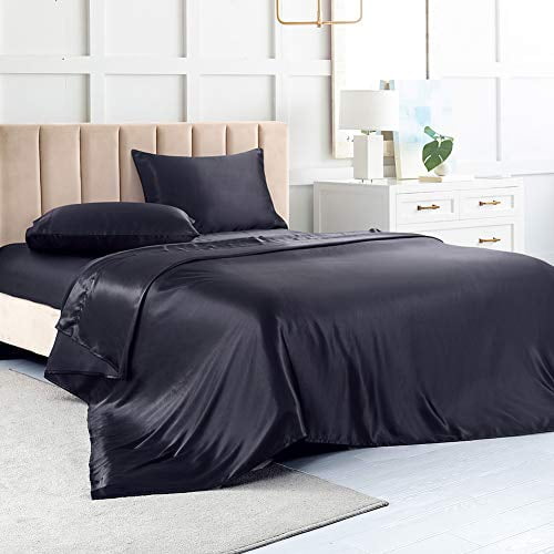 Satin Sheets Cal King Black Silk Soft Bed With 1 Deep Pocket Fitted Sheet Flat 2 Silky Pillowcases Com Black Silk Sheets Soft Bed, California King Bed Fitted Sheets