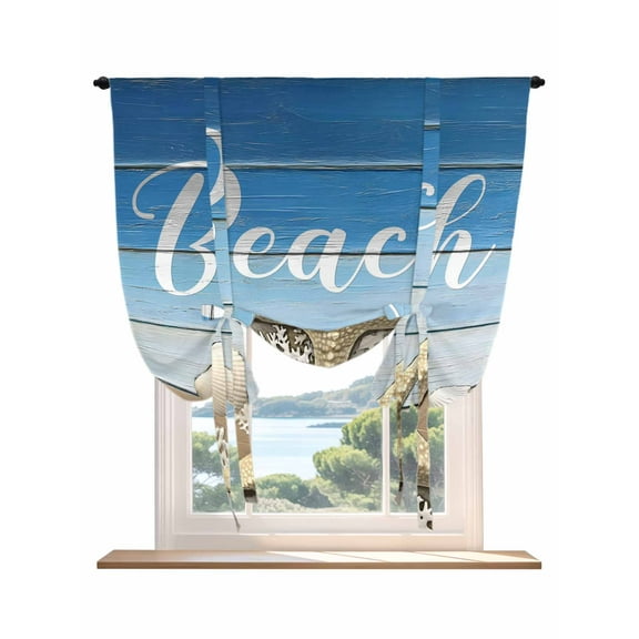Blue Starfish Tie Up Curtains for Windows 45 Inch Length Balloon Curtains Kitchen Adjustable Balloon Window Shade Coastal Coral Ocean Ombre Brown Wooden Tie Up Valance Bathroom Curtain Window 34"x45"