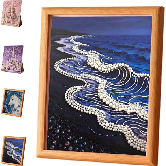 DIY Beaded Art Kit for Adults: Pearl Painting Castle with Frame, Handmade Home Decor Craft Set for Beginners, Relaxing Creative Project(1Pcs, B)
