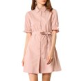 thumbnail image 1 of INSPIRE CHIC Women's Casual Short Sleeve Solid Color Button Down Shirt Dress, 1 of 7