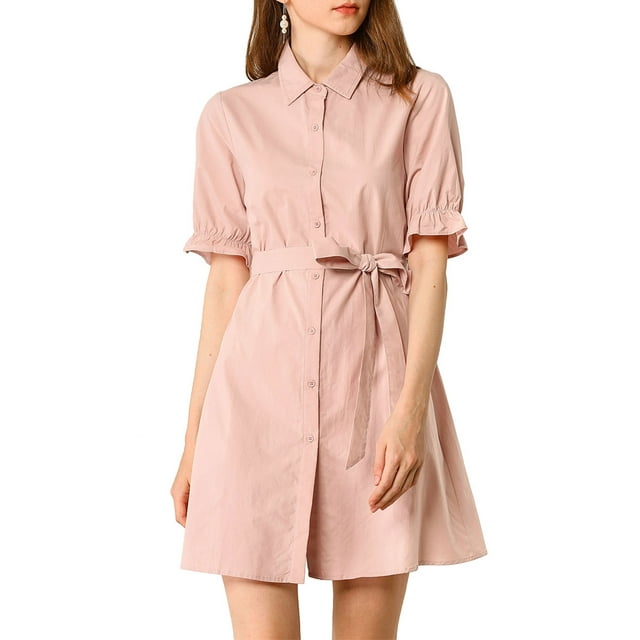 INSPIRE CHIC Women's Casual Short Sleeve Solid Color Button Down Shirt Dress