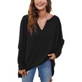 thumbnail image 1 of Mujeres Sueltas Top Cuello En V Mangas Largas De Murciélago Patrón Liso Casual Mujer Jersey Camisa Negro M, 1 of 6