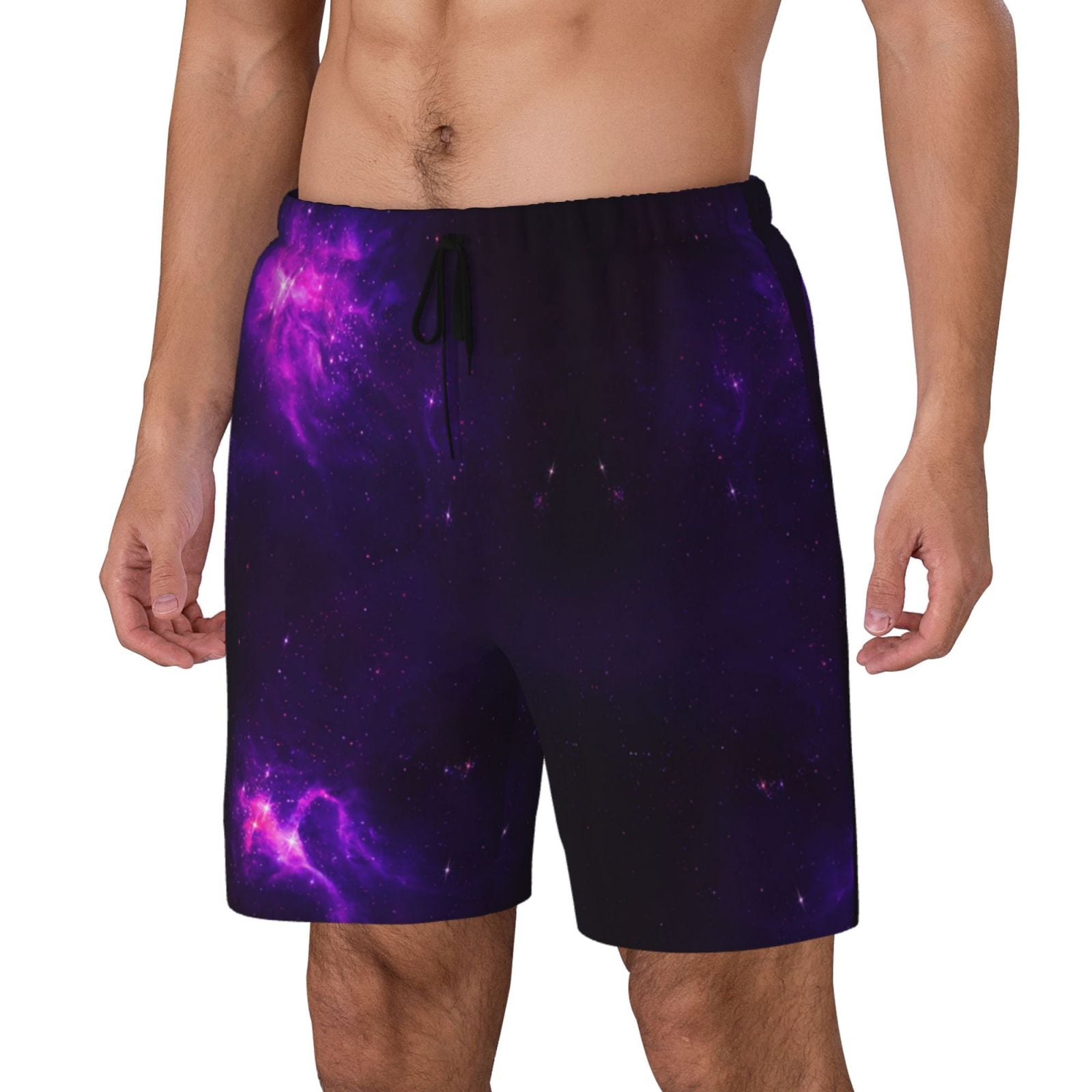Men's Nebula Galaxy Purple Swim Trunks with Compression Liner Bathing Suit Swimwear