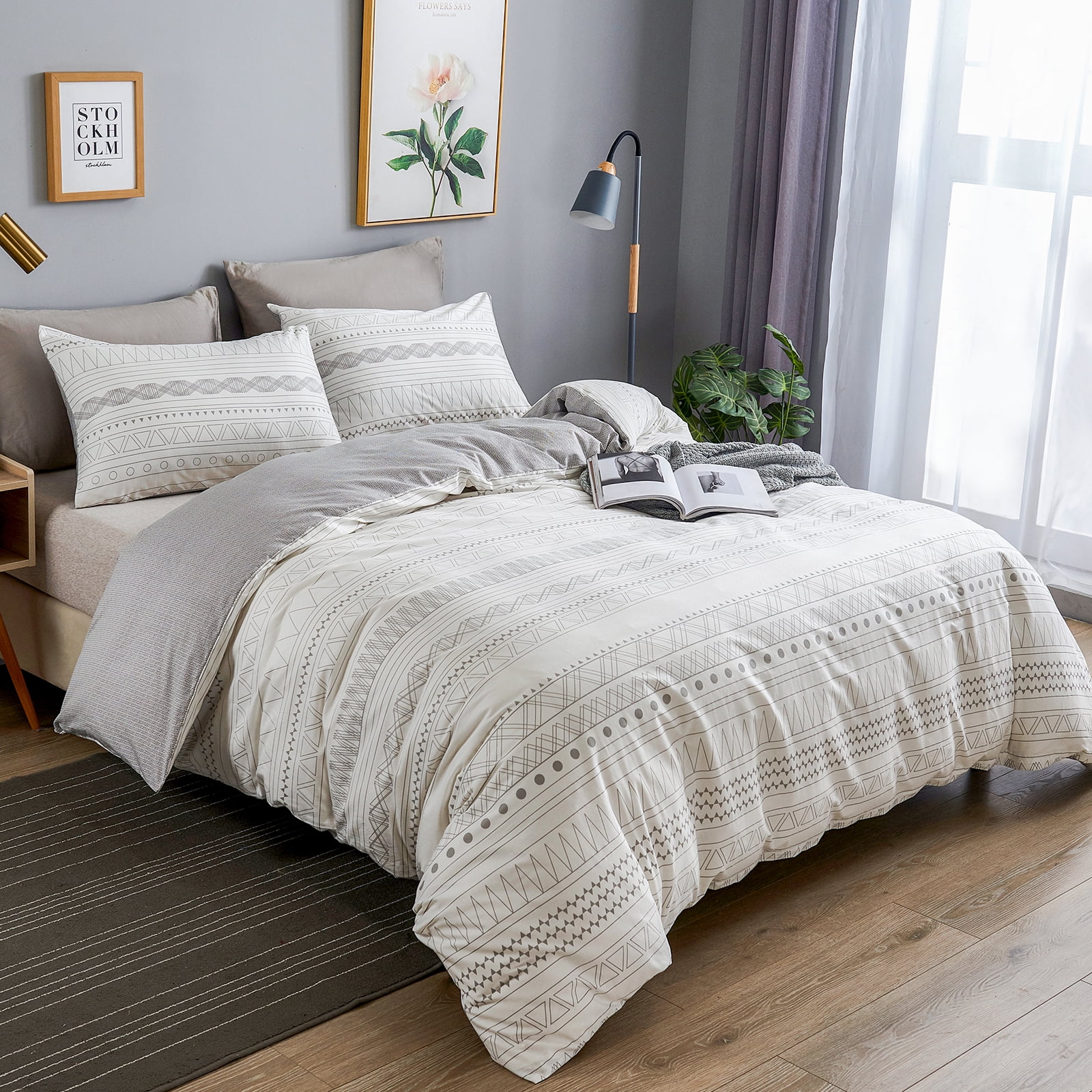 WARMDERN Cotton 800 Thread Count 3 Piece Duvet Sets Queen with Duvet Cover and Pillowcase
