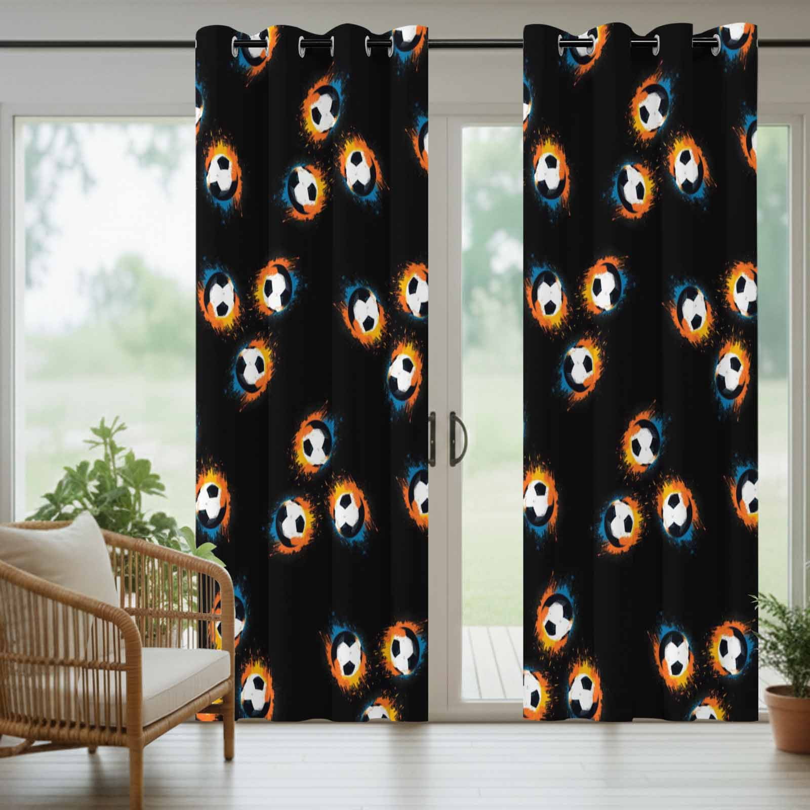 Soccer Ball Outdoor Curtains for Patio, Sports Athletic Fiery Trails Soccer Brown Background Sunshade Privacy Drapes Grommet Waterproof Outside Curtains for Porch/Cabana/Balcony 54"x 108", 1 Panel