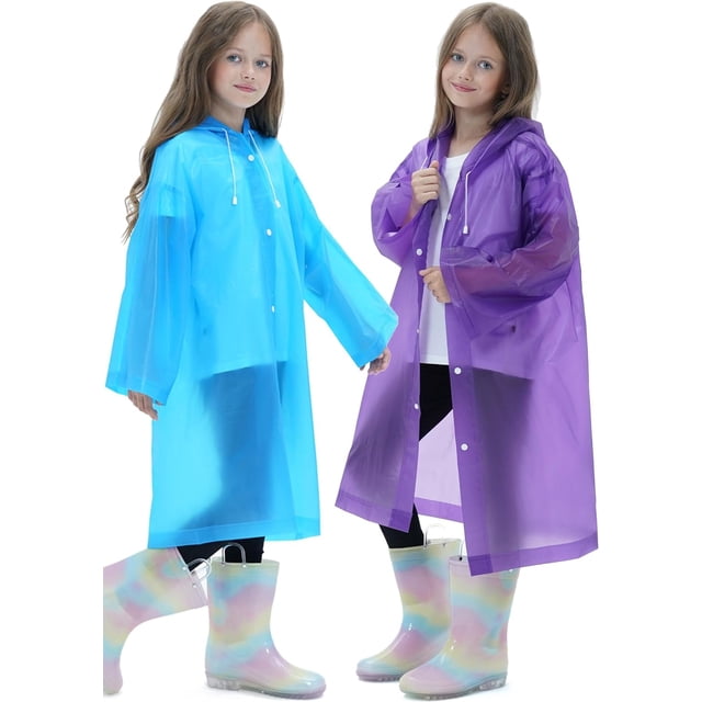 PinesC 2 Pack Imperméables pour Enfants, Ponchos de Pluie Réutilisables avec Capuche et Manches Imperméables pour Garçons et Filles
