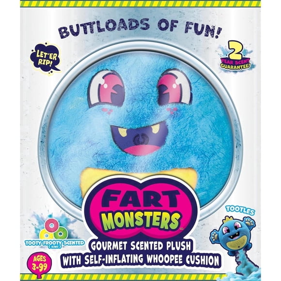 Fart Monsters Tootles 16″ Scented Plush with Self-Inflating Whoopee Cushion - Raspberry Candy Scent - Funny Collectible Toy Gift for Kids & Adults