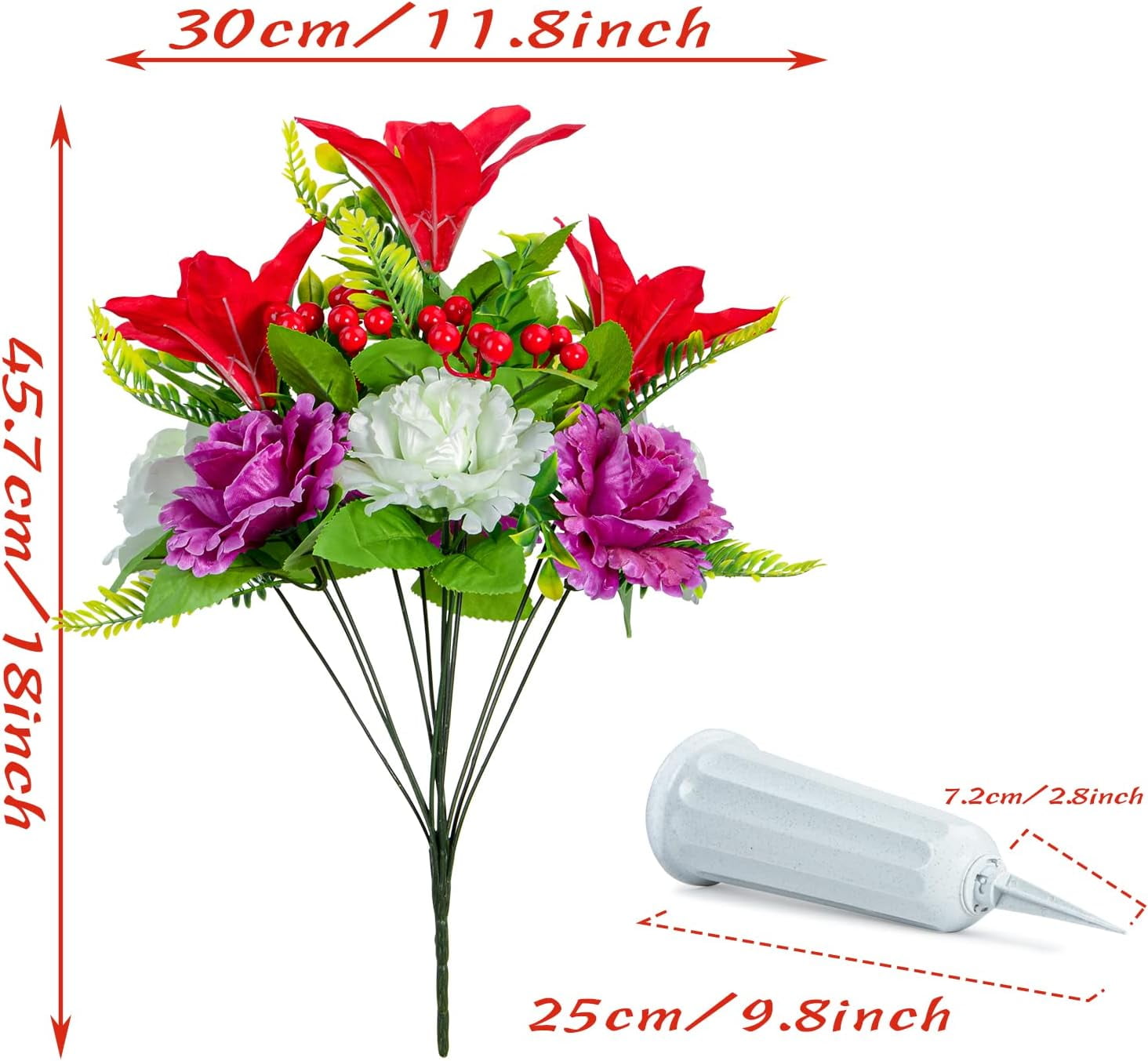 Artificial Cemetery Flowers, Spring Memorial Bouquet with Vase, Outdoor Grave Flowers Decorations, Artificial Dahlia Bouquet for Graveyard, Headstone Decoration, Set of 4
