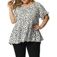 thumbnail image 1 of Blusa de peplum con volantes en las mangas y cuello redondo para mujer de tallas grandes Agnes Orinda 1X blanca, 1 of 6