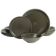 thumbnail image 2 of Gibson Elite 12 Piece Lakecrest Plates and Bowls Reactive Glaze Round Dishes Stoneware Ceramic Dinnerware Set - Dark Green, 2 of 12