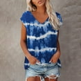 thumbnail image 3 of Womens Summer Tops Tie Dye Pattern Casual Printing Short Sleeves V Neck Loose Tshirt Shirts for Women Blue L, 3 of 3
