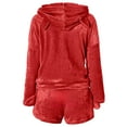 thumbnail image 3 of Women Fleece Pyjamas Set Fluffy Soft Hooded Twosie Pyjama Sets Teddy Bear Shorts Pjs Sherpa Fleece Loungewear Winter Warm Cosy Nightwear Comfort Loose Fit 2 Piece Outfit with Bear Ear Pockets Ladies, 3 of 4