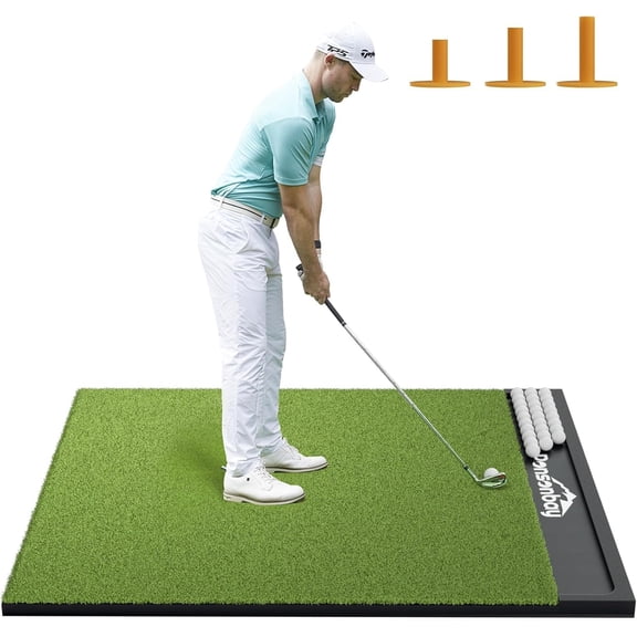 Dual Turf Golf Hitting Mat 5 x 4 ft, Thick Practice Golf Mat with Rough & Fairway Grass for Indoor Outdoor Swing Training