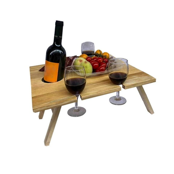 yotijay Portable Folding Picnic Table - Natural Wood for Outdoors 34x30x16cm