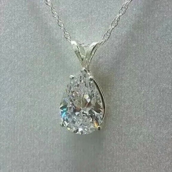 2Ct Pear Cut Diamond Solitaire Women's Pendant 14K White Gold Plated Free 18" Chain