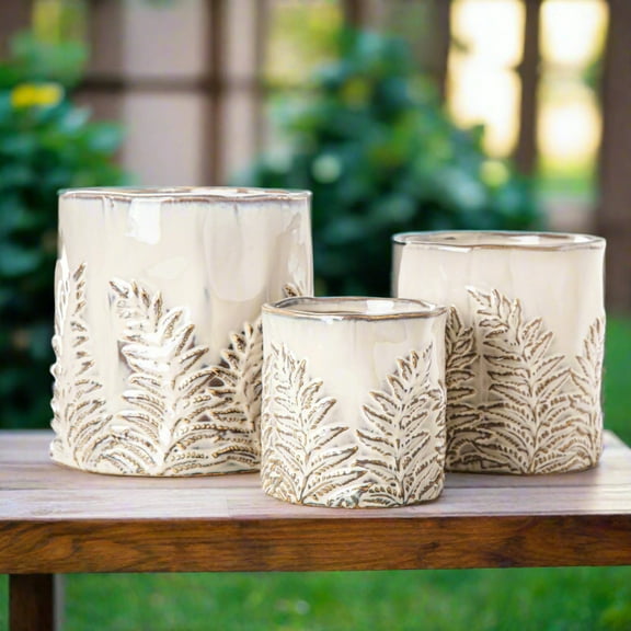 Floris Distressed Ivory Planter Set (Set of 3)