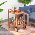 thumbnail image 4 of Gymax Wood Bar Cart 2 Tier Bar Trolley w/ Large Rubber Wheels & Wine Bottle Rack, 4 of 10