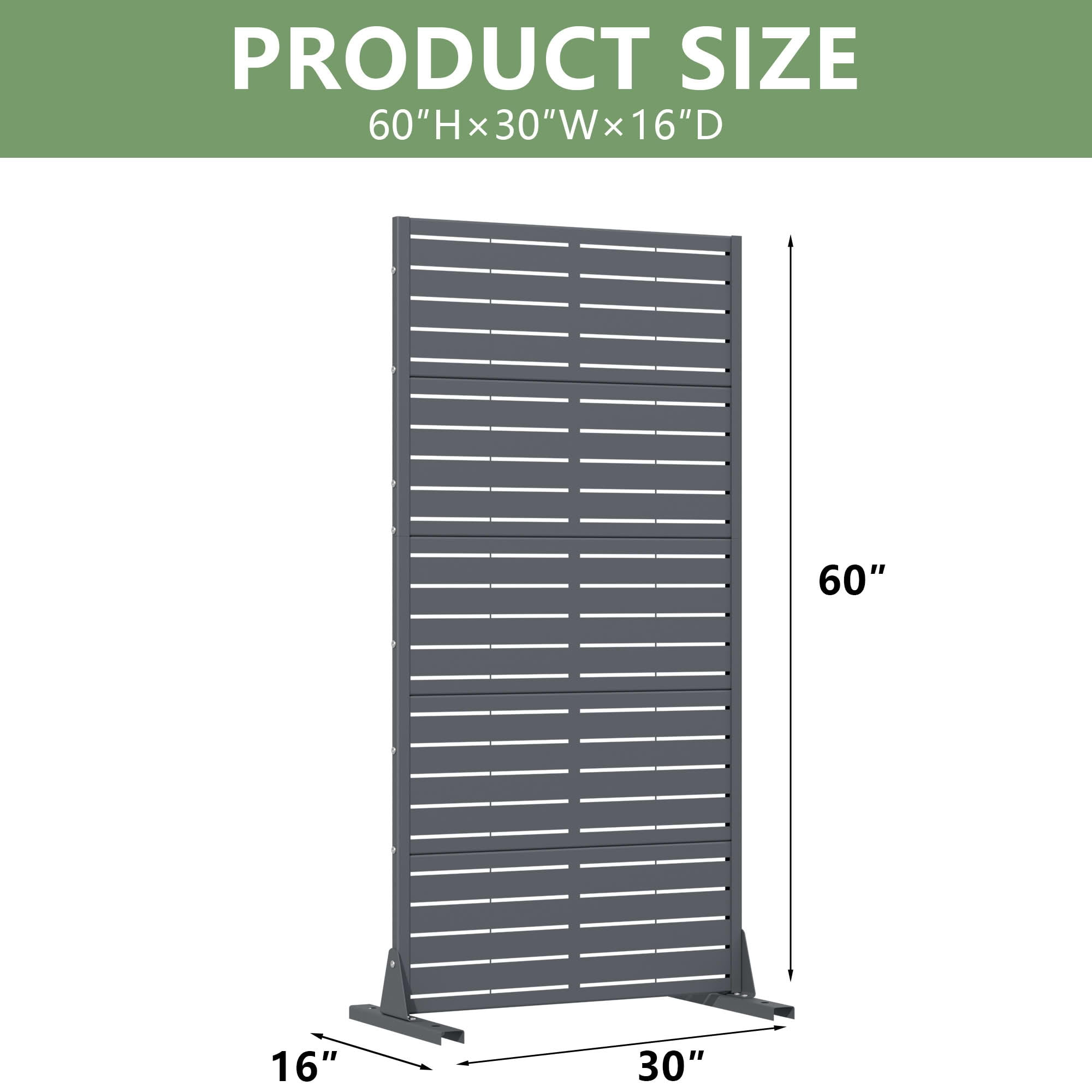 MAYEERTY Outdoor Metal Privacy Screen 5ft Cambrian Rock Gray, 5-Panel Classic Louvered, Weatherproof for Apartment Balcony