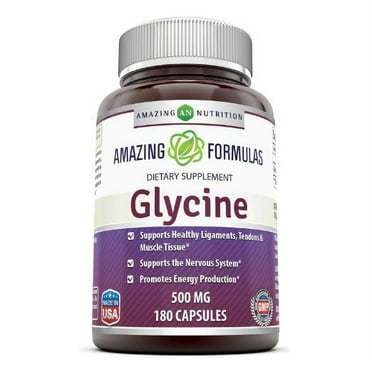 Amazing Formulas Glycine 500mg Per Serving 180 Capsules Supplement | Non-GMO | Gluten Free | Made in USA