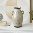 thumbnail image 2 of DecMode 14" Antique Amphora Cream Ceramic Vase with Speckled Texturing and Yellow and Brown Accents, 2 of 9