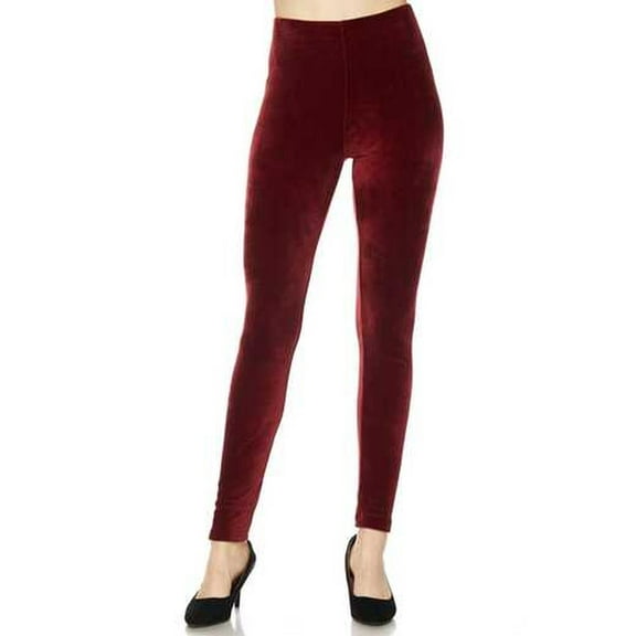 Solid Brushed Velour Velvet Leggings Burgundy L
