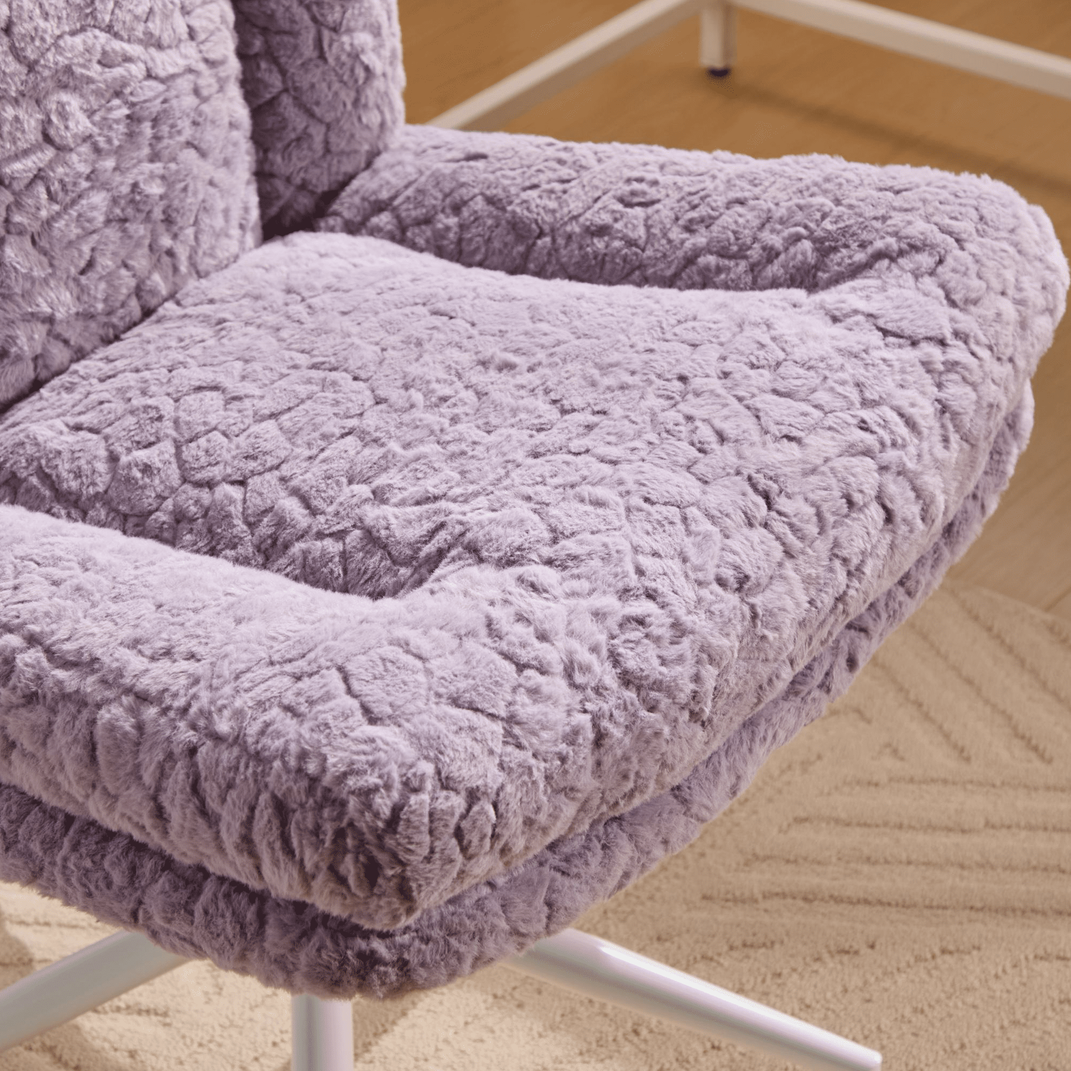 SESSLIFE 26.4 inch Wider Seat Office Chair, Artificial Rabbit Hair Home Office Chair with Metal Base, Adjustable Desk Chair Swivel Office Chair, Vanity Chair(Violet)