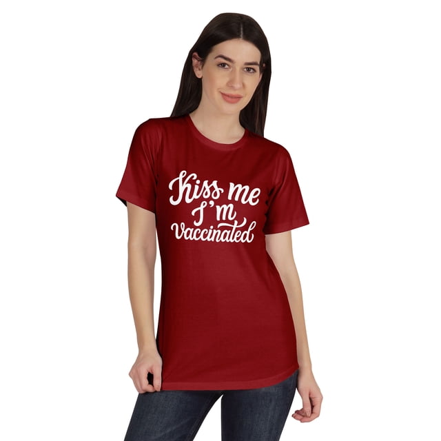 Inkmeso Embrasse-Moi Je Suis Vaccinée T-shirt Drôle Pro-Vaccin à Col Rond pour Femmes-NG