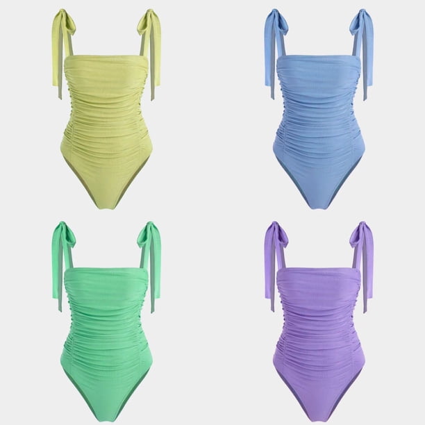 Traje de baño de una pieza para mujer, plisado, sexy, ajustado, que cubre el vientre, traje de baño conservador