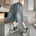 thumbnail image 5 of Lullu Boys Summer Casual Denim Shorts Kids Elastic Waist Loose Fit Jean Shorts, Sizes 5-16, 5 of 7