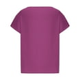 thumbnail image 3 of Stylish Olyvenn Linen Shirts for Women Plus Size Short Sleeve Casual Beach Top Crewneck Loose Fit Vintage Plain Summer Tshirt Blouses Purple XL, 3 of 6