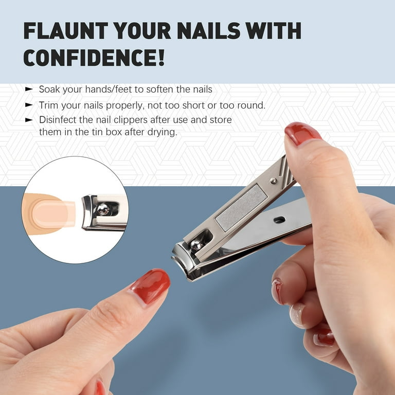 Nail Clipper With Catcher, Slanted Edge Nail Cutting Clippers Stainless  Steel Fingernail Cutter Trim With File For Men And Women