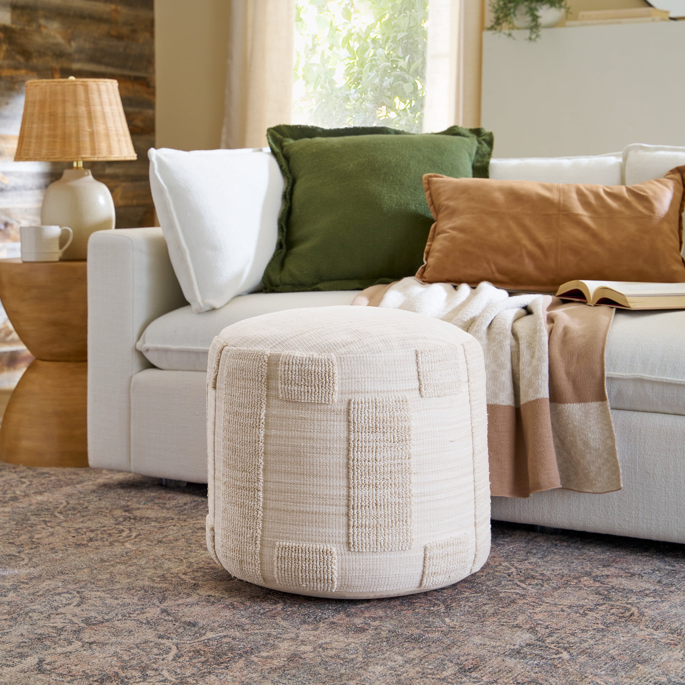 Better Homes & Gardens Space Dye Pouf Cover, Beige, 18 in x 18 in x 18 in