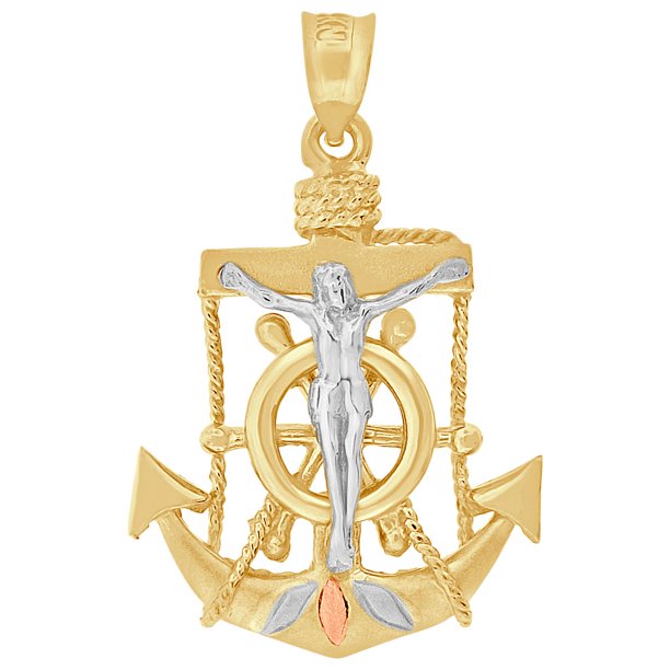 GiveMeGold - 14k Tricolor Gold, Fancy Christ Jesus Anchor Crucifix ...