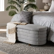 Baxton Studio Betiana Modern Japandi Light Grey Boucle Fabric and Walnut Brown Finished Wood Storage Bench