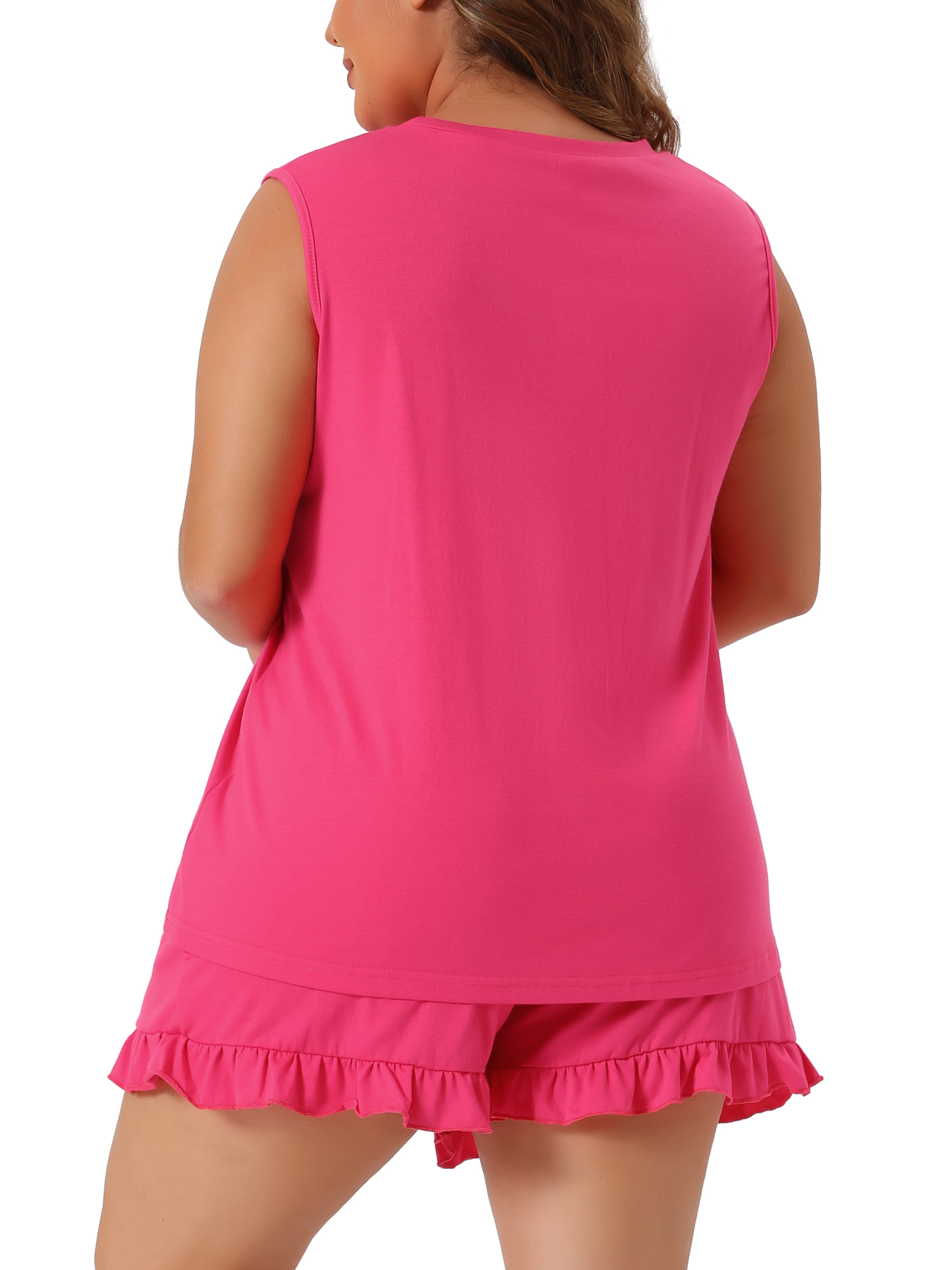 DARING DIVA Women's 2-Piece Plus Size Ruffle Knit Tank Top Pajama Sets 1X Hot Pink