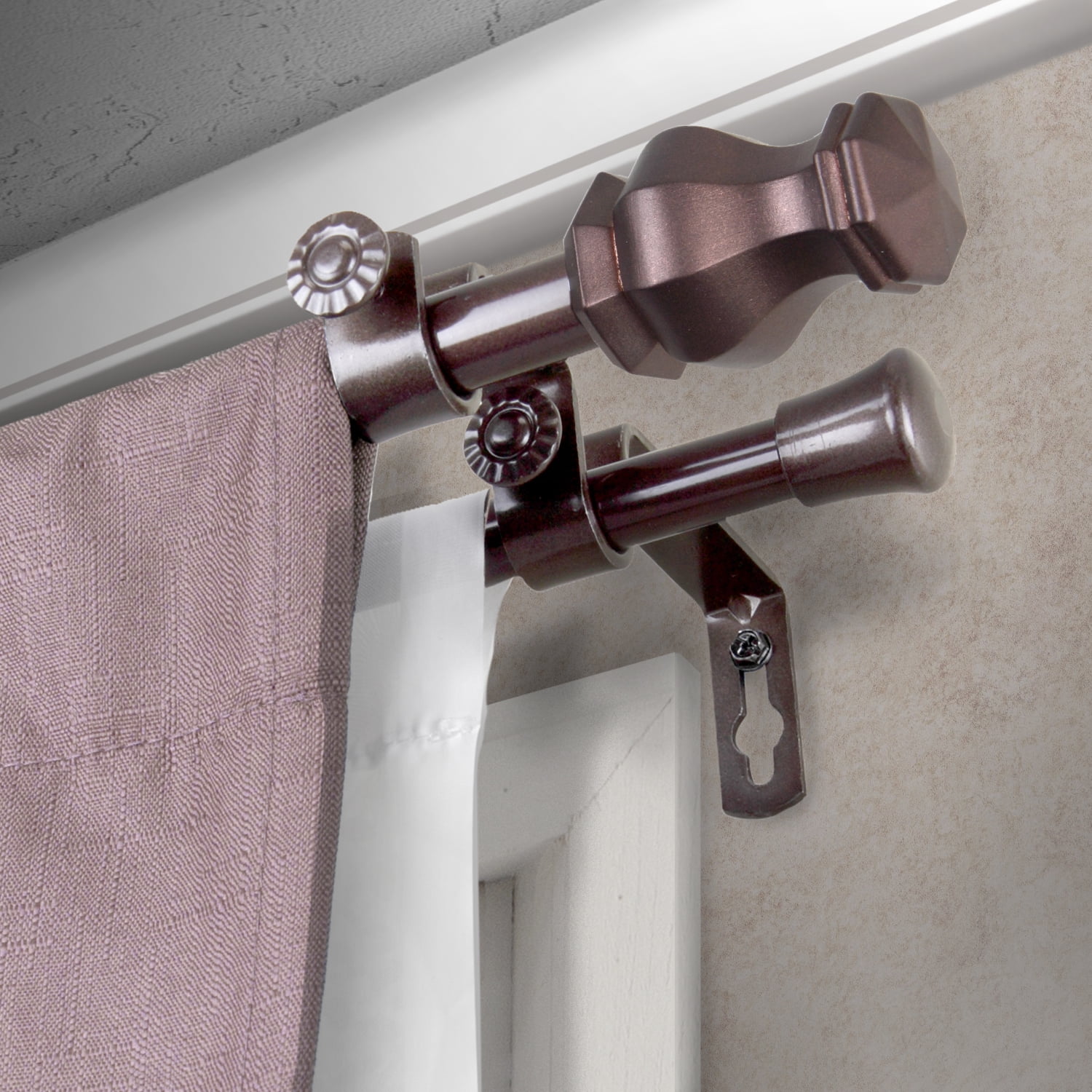 Central Design Products Steel 0.62" Modern Double Curtain Rod, Brown