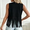 thumbnail image 2 of Morttic Women's Summer Solid Color Tassel Hem Sleeveless Vest – Casual Buttonless Jacket with Hollow-Out Design Black，L, 2 of 3