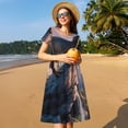 thumbnail image 4 of Naloa Sunset Cliff Dinosaur Print Womens Summer A-Line Dress with Pockets,Short Sleeve Dresses,Flowy Beach Swing Dress for Vacation Travel, 4 of 6