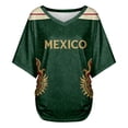 thumbnail image 4 of Mexico 2026 Soccer Cup Style V-Neck Tunic for Women, Short Sleeve Loose Fit Top with Gold Letter & Flame Graphic, Lightweight Breathable Jersey, 1 PC Dark Green XXL, 4 of 5
