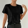 thumbnail image 6 of Womens Short Sleeve Dressy Tops Summer Trendy Casual Shiny Velvet T Shirt Crew Neck Casual Tunic Tees (S, Black), 6 of 8