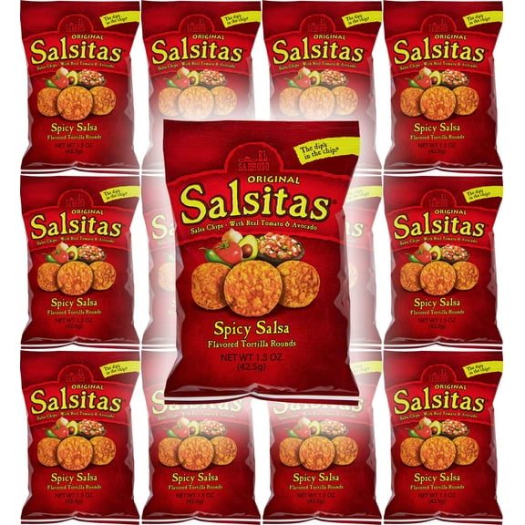 El Sabroso Salsitas Spicy Salsa Round Tortilla Chips, 1.5oz Bags (Pack of 12, Total of 18 Oz) NEW