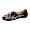 thumbnail image 3 of Women's Loafers Wide Width, Retro Embroidered Slip-On Flats for Women, Metal Accent Soft Sole Low Heel Moccasins, Trendy Casual Dress Shoes for Spring Summer, Black/White/Mint, 3 of 10