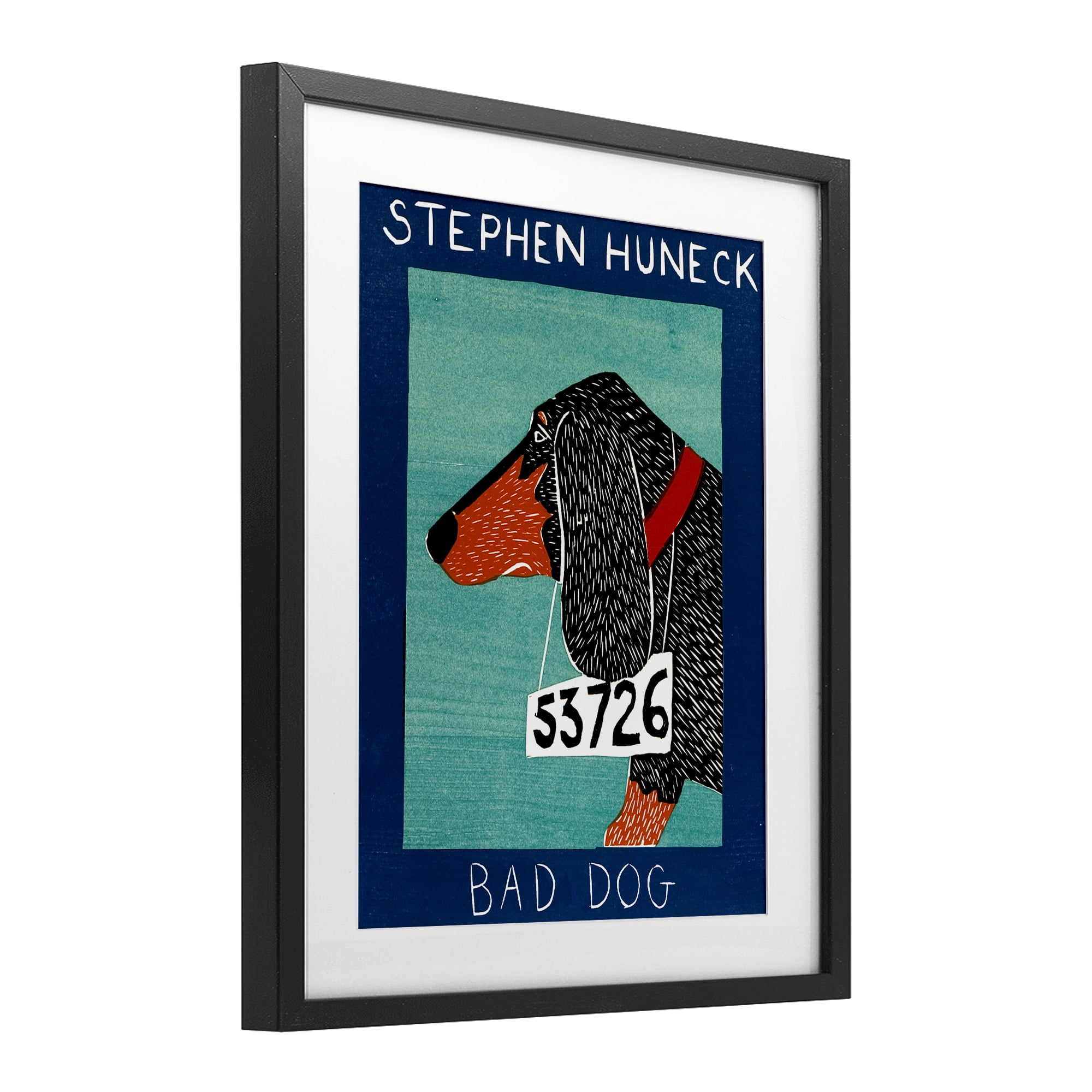 Bad Dog Dachshund Black Framed Print Under Glass, design by Stephen Huneck