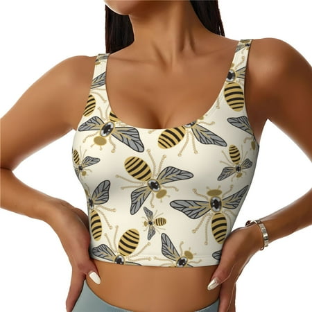 Jgfou Flying Bees1 Print Womens Sports Bra - Padded Workout Sports Bras Crop Tank Top