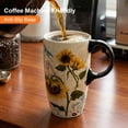 thumbnail image 4 of Topadorn Ceramic Mug Sunflower Coffee Cup with Gift Box Latte Mug with Lid, 17 oz Sunflower and Dragonfly, 4 of 9