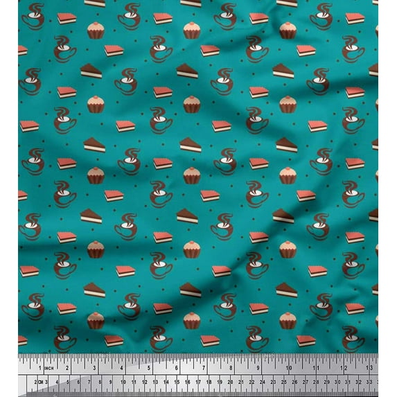 Soimoi Velvet Fabric Dot,Coffee & Cupcake Food Print Sewing Fabric Yard 58 Inch Wide