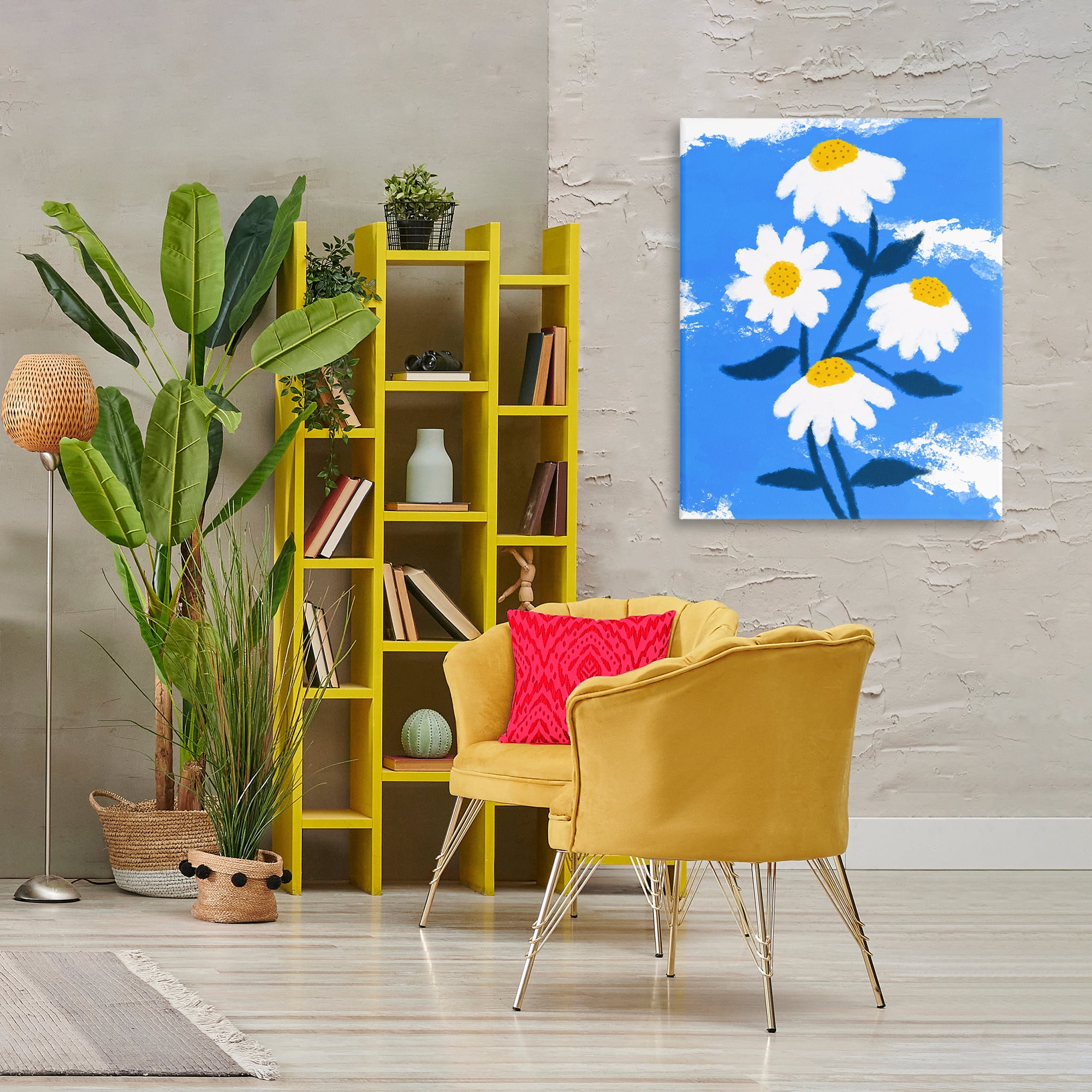 Stupell Industries Daisy Bloom with Clouds Plants & Flowers Painting Wrapped Canvas Art Print Wall Art, 30 x 40