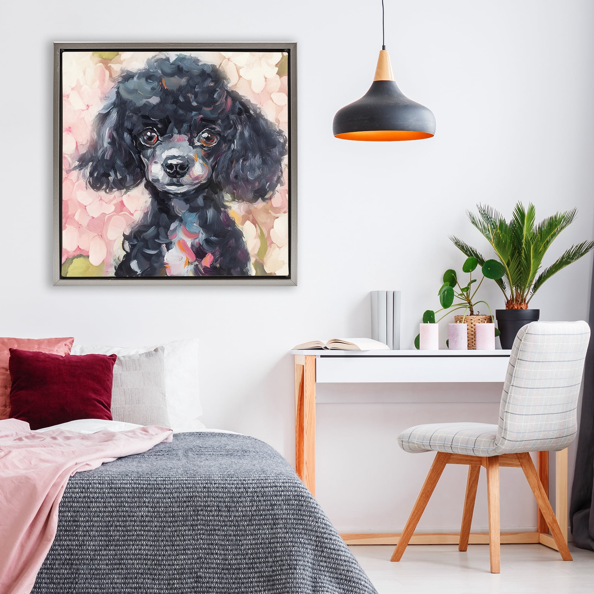 Stupell Industries Little Black Poodle Gray Framed Floater Canvas Wall Art, design by Tina LeCour