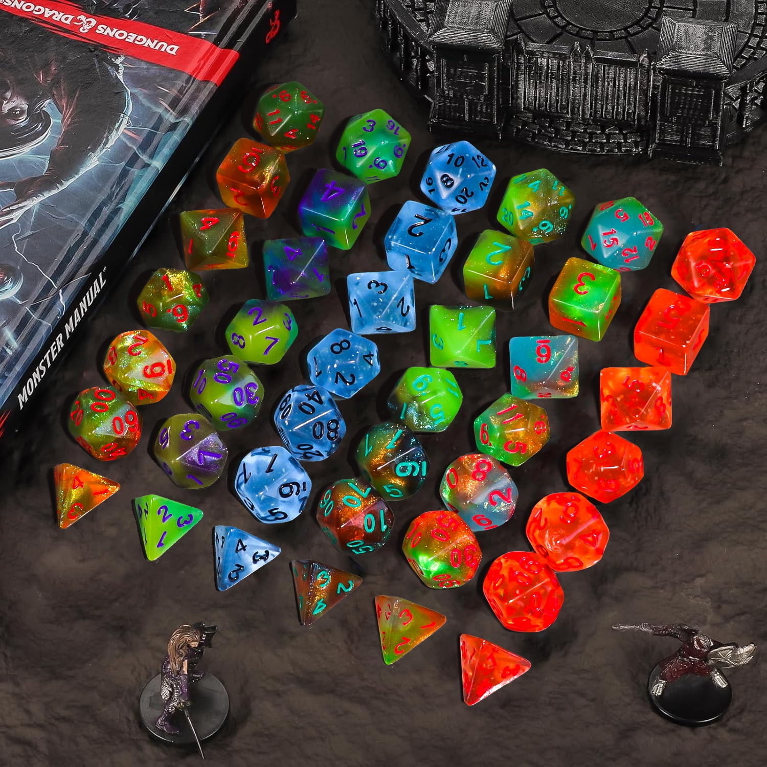 SWAJUJA Glow in the Dark DND Dice Set, 42PCS 6 Complete Polyhedral Dice Sets with Velvet Dice Bags for Dungeons & Dragons, RPG Tabletop Games